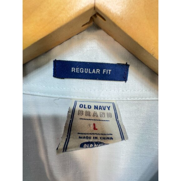 Old Navy Mens Short Sleeve Button Up Shirt Size L Blue Linen Blend Casual Travel - Picture 2 of 11